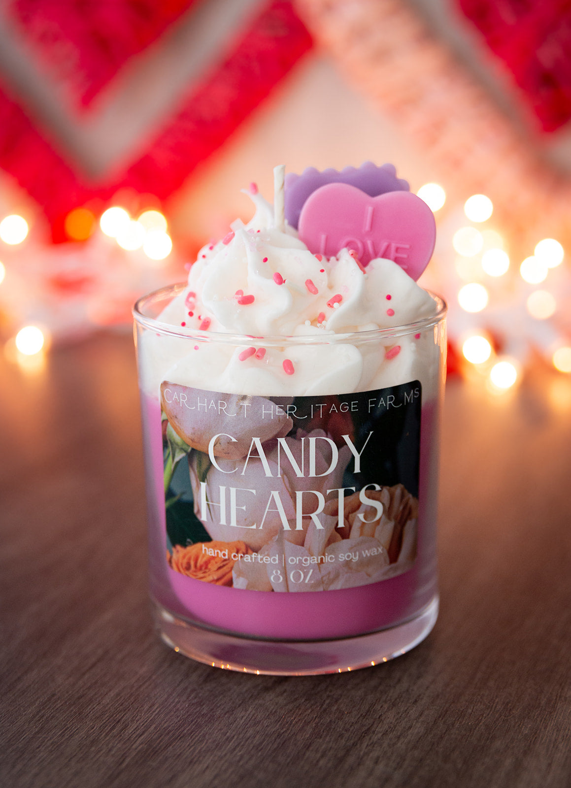 Velvet Candy Hearts Scented Candle for a Sweet and Cozy Atmosphere