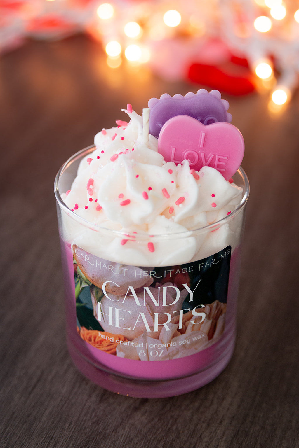 Velvet Candy Hearts Scented Candle for a Sweet and Cozy Atmosphere